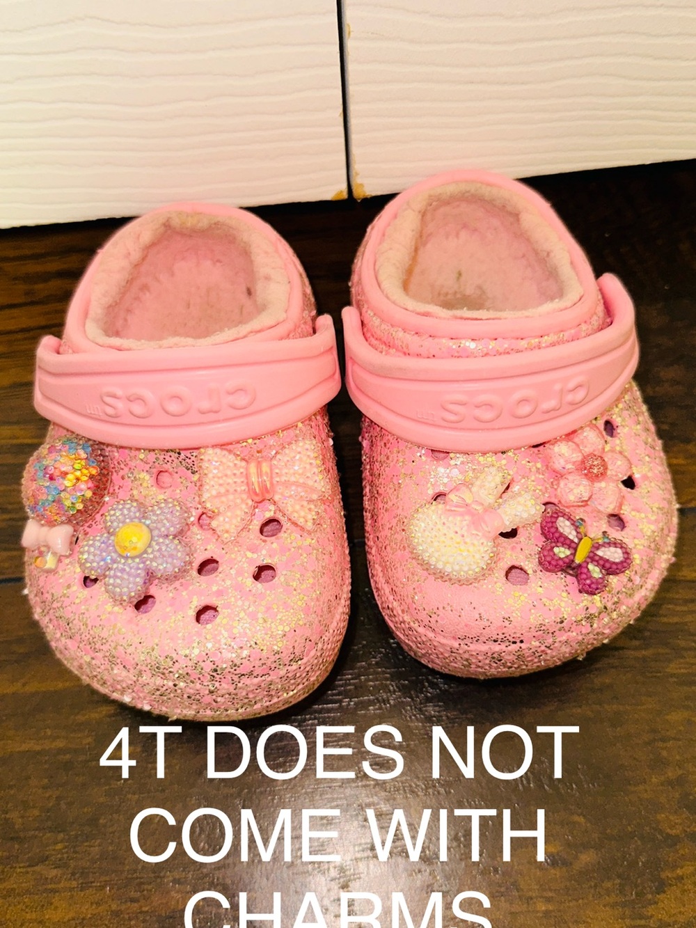 CROCS Kids Pink Glitter Clogs with Plush Lining NO CHARMS